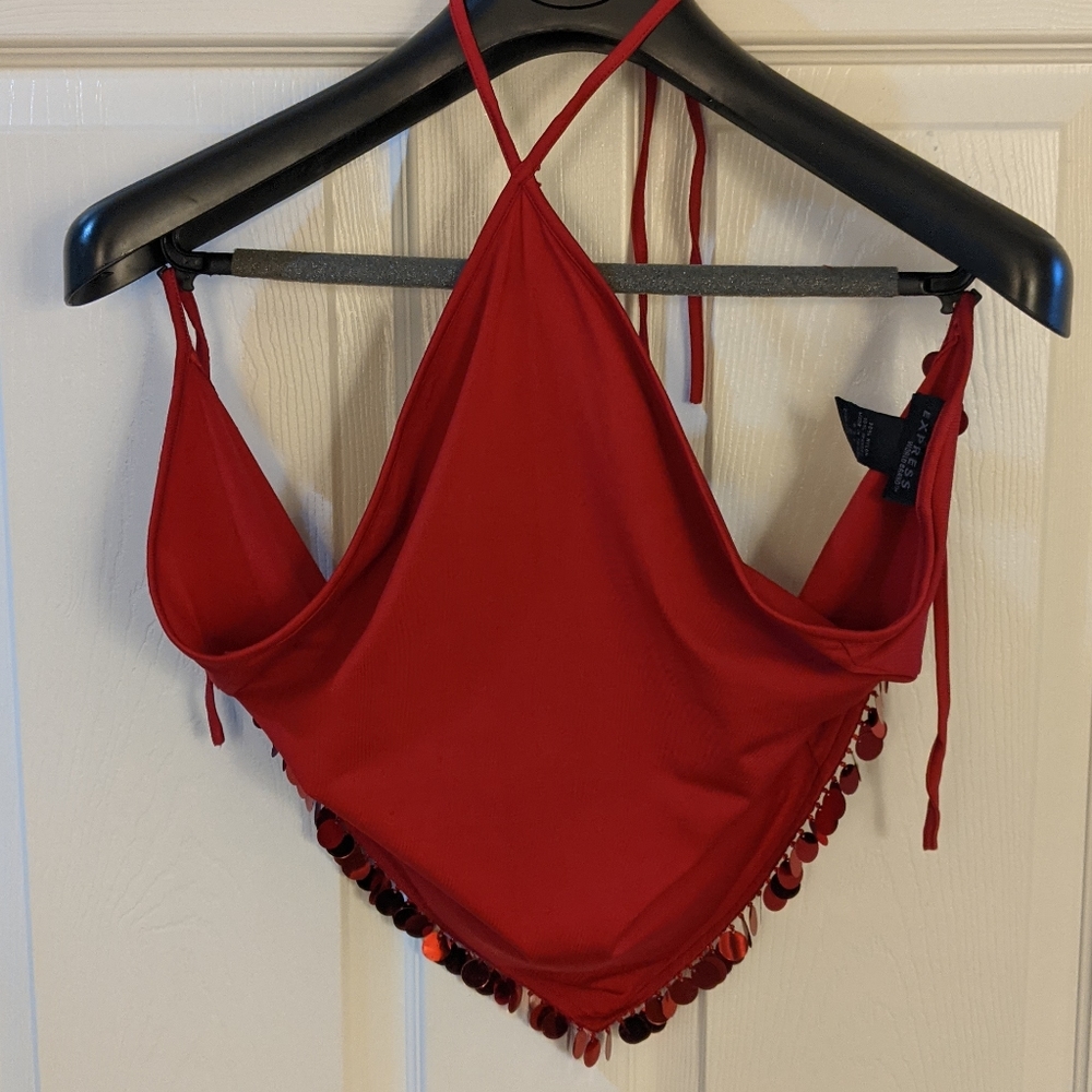 Vintage 90s Express Ruby Blood Red Halter Size S